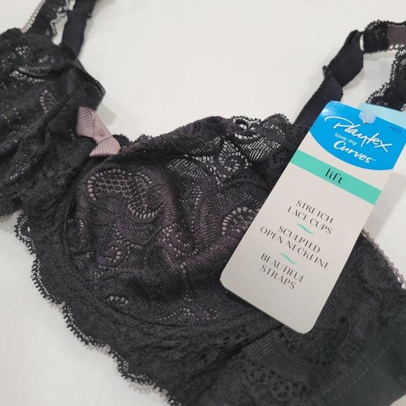 Playtex Love My Curves Beautiful Lace Black Bra Lingerie NWT $42 36C - Picture 5 of 10